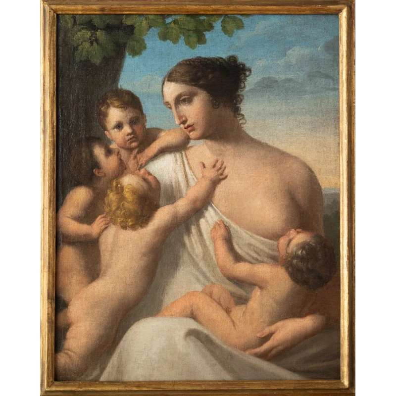 Peinture à l'huile sur toile représentant une allégorie de la charité - XVIIIe siècle