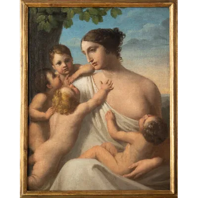 Peinture à l'huile sur toile représentant une allégorie de la charité - XVIIIe siècle