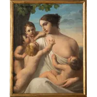 Peinture à l'huile sur toile représentant une allégorie de la charité - XVIIIe siècle