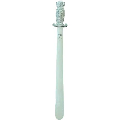 Ivory letter opener with a handle made of embossed silver featuring figures of two soldiers