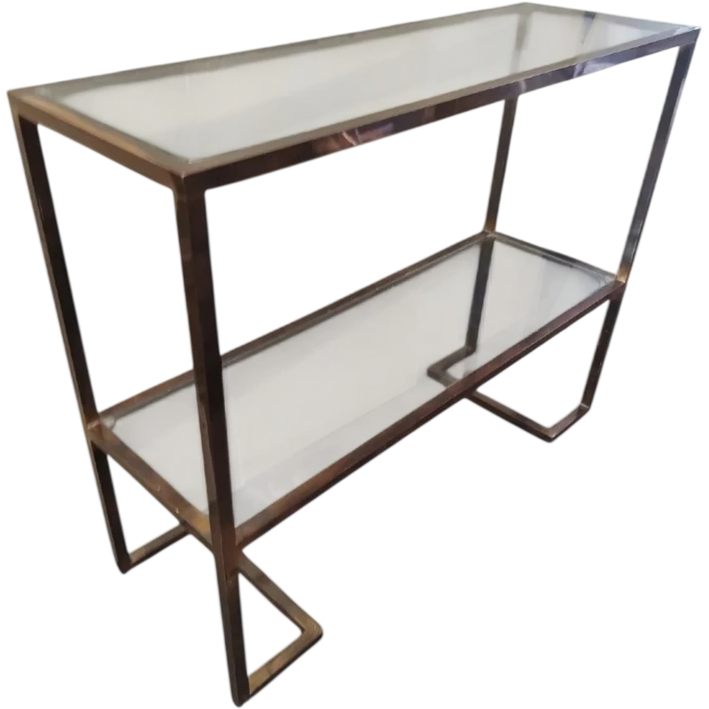 1970s Console Table, Minimalist Design, Burnished Brass and Glass, Mid-Century Style