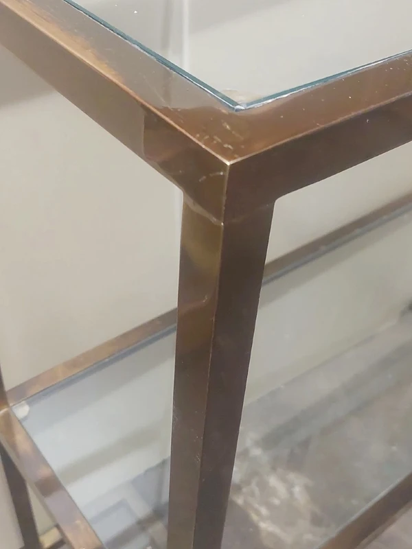 1970s Console Table, Minimalist Design, Burnished Brass and Glass, Mid-Century Style