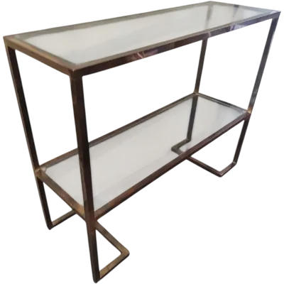 1970s Console Table, Minimalist Design, Burnished Brass and Glass, Mid-Century Style