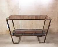 1970s Console Table, Minimalist Design, Burnished Brass and Glass, Mid-Century Style