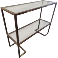 1970s Console Table, Minimalist Design, Burnished Brass and Glass, Mid-Century Style