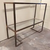 1970s Console Table, Minimalist Design, Burnished Brass and Glass, Mid-Century Style