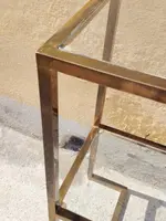 1970s Console Table, Minimalist Design, Burnished Brass and Glass, Mid-Century Style