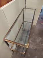 1970s Console Table, Minimalist Design, Burnished Brass and Glass, Mid-Century Style