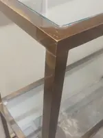 1970s Console Table, Minimalist Design, Burnished Brass and Glass, Mid-Century Style