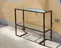 1970s Console Table, Minimalist Design, Burnished Brass and Glass, Mid-Century Style