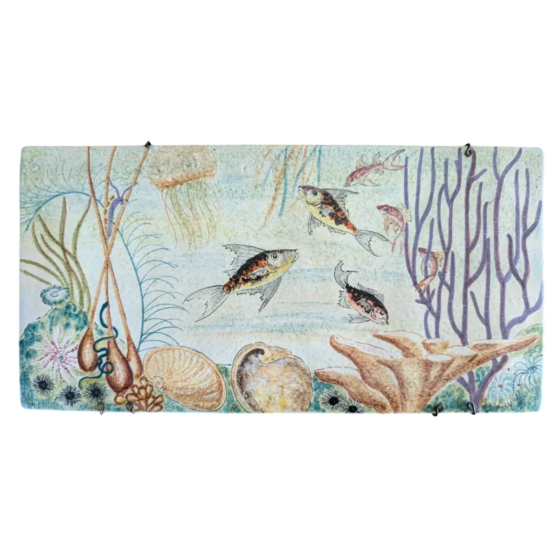 Ceramic tile decorated with marine scene
