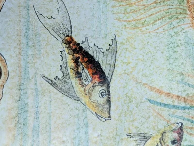 Ceramic tile decorated with marine scene