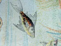 Ceramic tile decorated with marine scene
