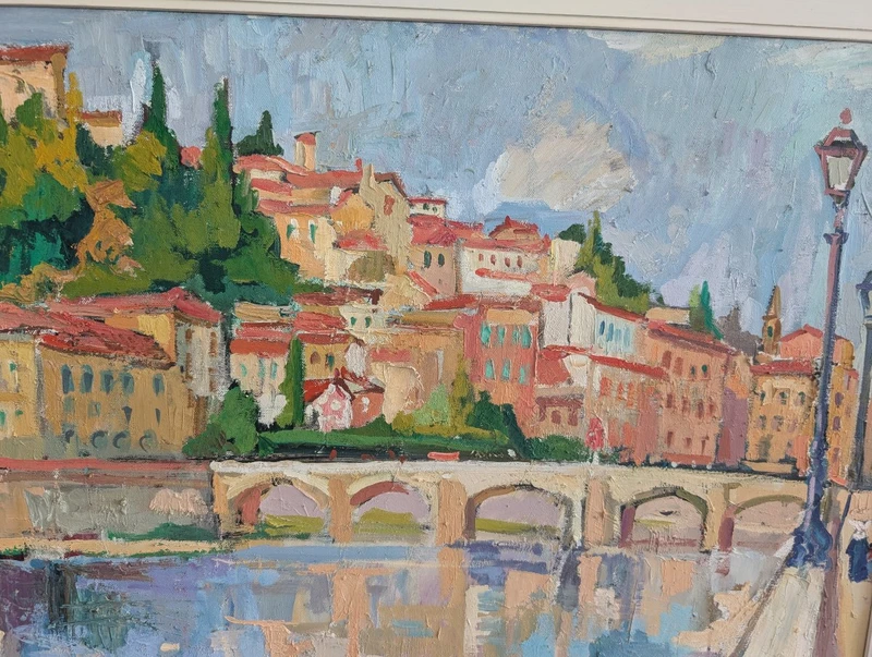 Rodolfo Marma (1903-1983) – Ponte Alle Grazie, Florence, huile sur toile datée de 1977