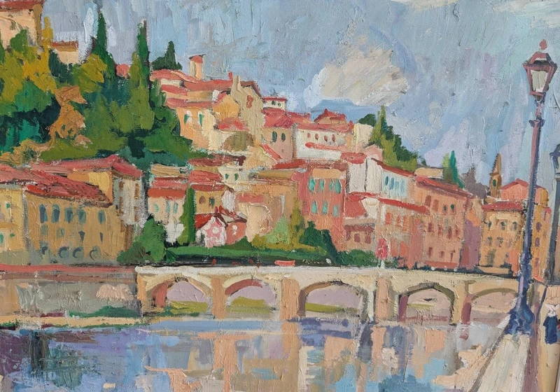Rodolfo Marma (1903-1983) – Ponte Alle Grazie, Florence, huile sur toile datée de 1977