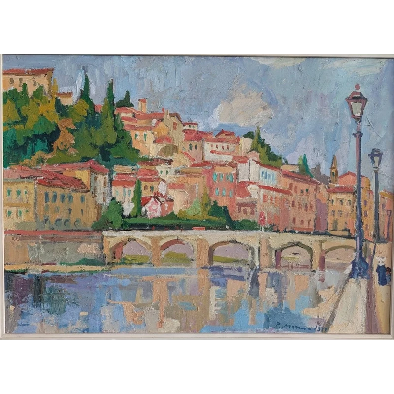 Rodolfo Marma (1903-1983) – Ponte Alle Grazie, Florence, huile sur toile datée de 1977