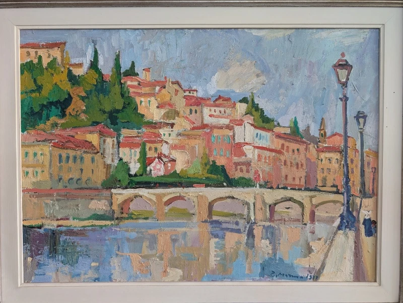 Rodolfo Marma (1903-1983) – Ponte Alle Grazie, Florence, huile sur toile datée de 1977