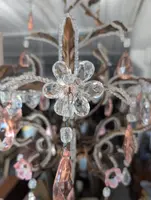 Small 3-Light Chandelier in Gilded Iron, Crystal, and Porcelain – 1950s