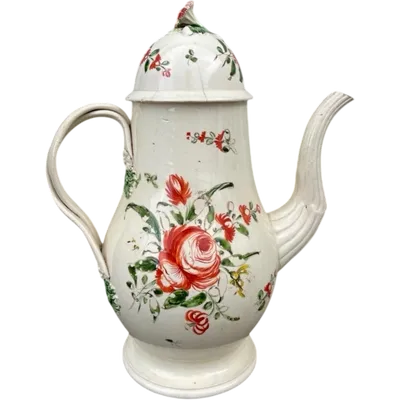Earthenware coffee pot decorated with roses. Derbyshire, England.
