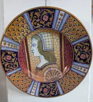 Large Rubboli-glazed plate with a Renaissance-style female profile – Gualdo Tadino, mid-19th century