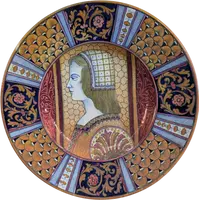 Large Rubboli-glazed plate with a Renaissance-style female profile – Gualdo Tadino, mid-19th century