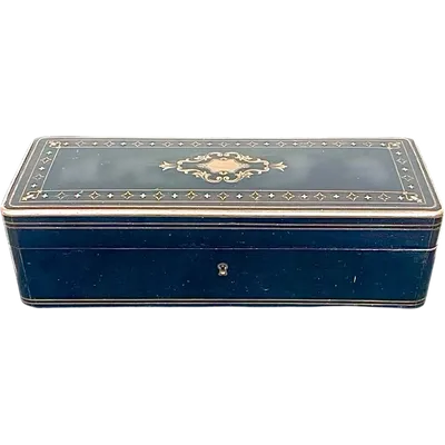 Glove box made of ebonized rosewood with brass and mother-of-pearl inlays