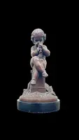 A small bronze sculpture depicting a cherub playing the flute.