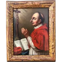 Dipinto olio su rame raffigurante San Carlo Borromeo.