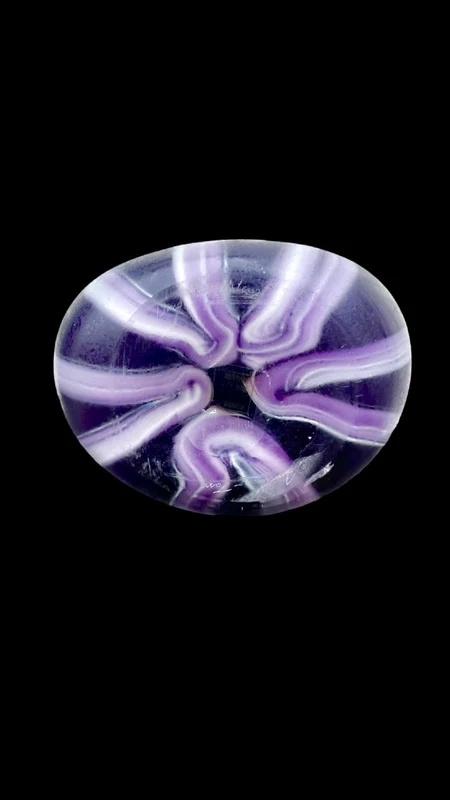 Amethyst-purple glass vase with etched, milky-white vertical bands. Dino Martens.