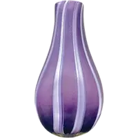 Amethyst-purple glass vase with etched, milky-white vertical bands. Dino Martens.