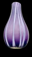 Amethyst-purple glass vase with etched, milky-white vertical bands. Dino Martens.