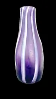 Amethyst-purple glass vase with etched, milky-white vertical bands. Dino Martens.