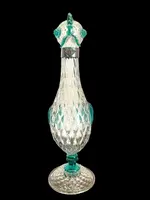 A slightly iridescent aquamarine "balloton" glass bottle. Flavio Poli for Seguso