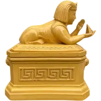 Mustard-colored earthenware box decorated with sphinxes and neoclassical motifs.