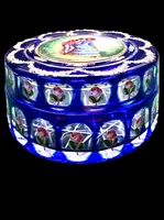 Box made of coated and faceted crystal with enamel decorations featuring floral motifs