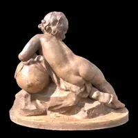 A terracotta sculpture depicting a child pouring liquid from a vase.