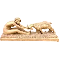 Terracotta sculpture, female figure with a billy goat, signed by Affortunato Gory