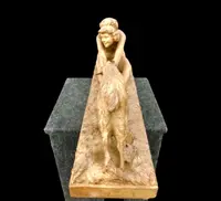 Terracotta sculpture, female figure with a billy goat, signed by Affortunato Gory