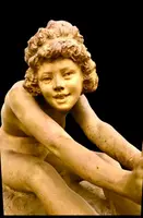 Terracotta sculpture, female figure with a billy goat, signed by Affortunato Gory