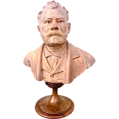 Terracotta bust depicting a young Giosue’ Carducci. Signed: G. Cerrone.