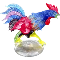 Coq en verre épais multicolore avec incrustation de feuille d'or.