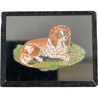Rectangular micromosaic featuring a dog.