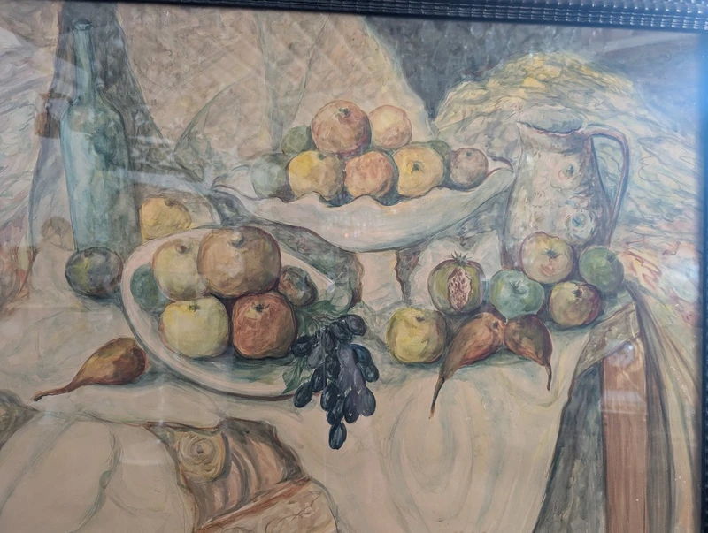 Natura morta con frutta e pesce – Acquerello su cartoncino, prima metà del Novecento