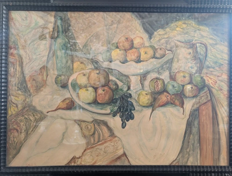 Natura morta con frutta e pesce – Acquerello su cartoncino, prima metà del Novecento