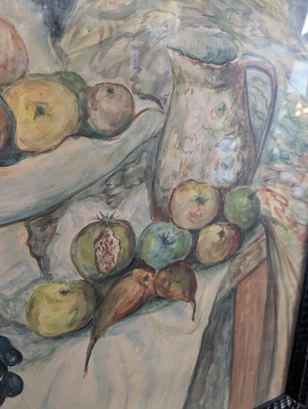 Natura morta con frutta e pesce – Acquerello su cartoncino, prima metà del Novecento