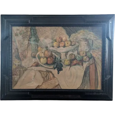 Natura morta con frutta e pesce – Acquerello su cartoncino, prima metà del Novecento