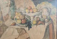 Natura morta con frutta e pesce – Acquerello su cartoncino, prima metà del Novecento