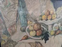 Natura morta con frutta e pesce – Acquerello su cartoncino, prima metà del Novecento