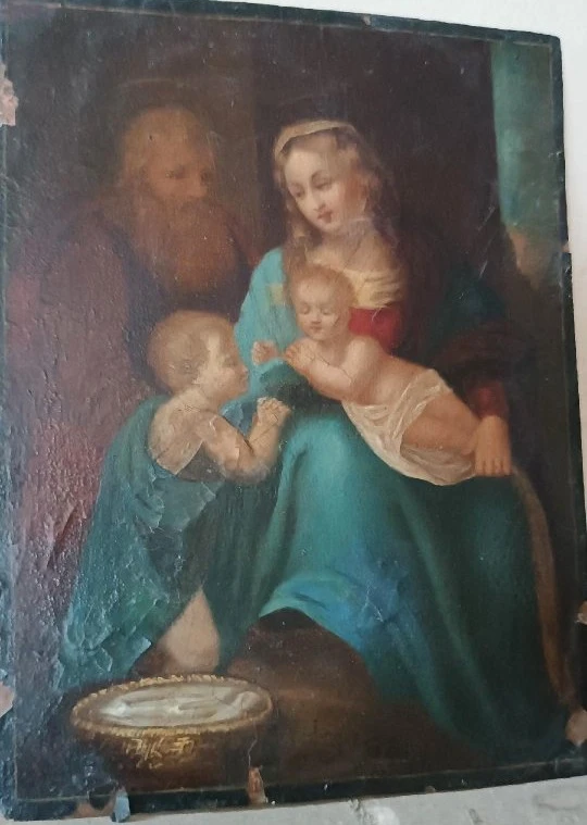 Antico dipinto su rame-sacra famiglia-