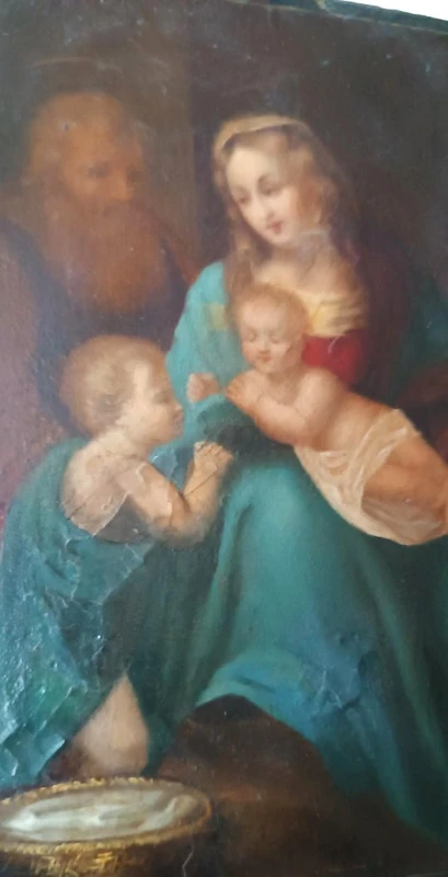 Antico dipinto su rame-sacra famiglia-